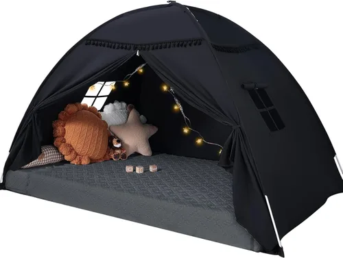 Sumbababy Dosel de Cama Tamaño Twin: Luces y Banderas Tienda de Campaña para Niños de Cama de Piso Interior - Cortinas Portátiles y Plegables para