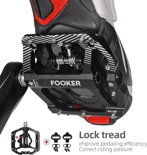 Miniatura 4 de FOOKER Pedales de bicicleta de montaña MTB, plataforma plana de 3 rodamientos, compatible con doble función sellada de aluminio sin clipless pedales