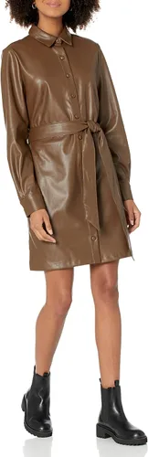 Miniatura 3 de The Drop Vestido camisero de cuero vegano Sam para mujer