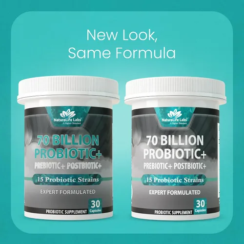 Miniatura 4 de NaturaLife Labs Probióticos 70 mil millones de CFU – 15 cepas con prebiótico y postbiótico orgánico – Fórmula 3 en 1 – 30 cápsulas veganas