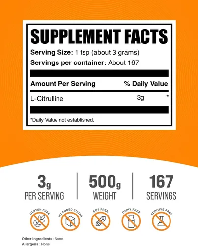 Miniatura 3 de BulkSupplements L citrulina pura en polvo., 1