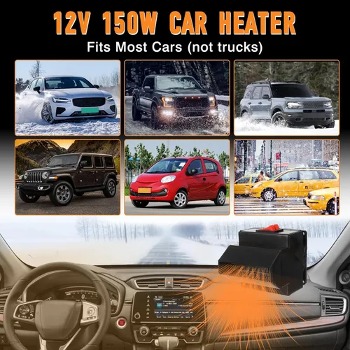 Miniatura 4 de MASO - Calefactor portátil para coche de 12V 150W - Ventilador de alta potencia para parabrisas de automóvil, calentamiento rápido, descongelador