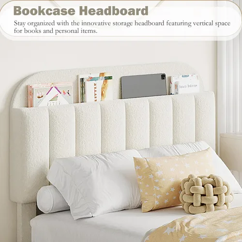 Miniatura 8 de IDEALHOUSE Base de cama individual para niños, cama plataforma tapizada con botones para niños/niñas con 2 cajones flexibles, cabecero tipo