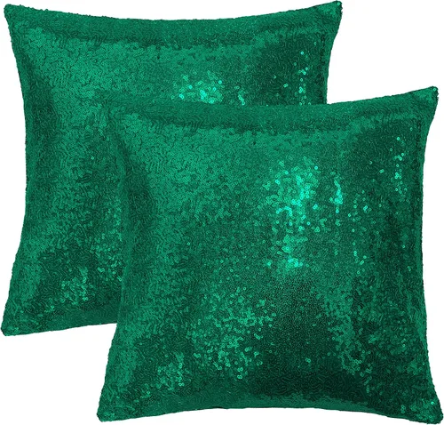 iMaylex Juego de 2 fundas de almohada decorativas cuadradas brillantes con lentejuelas para Pascua, fiesta lumbar, otoño, boda, Navidad, Año Nuevo,