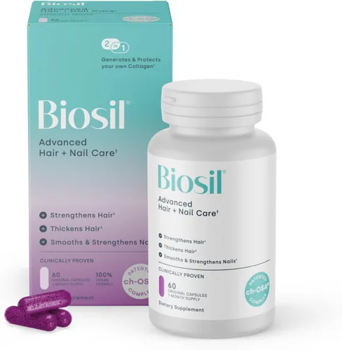 Biosil Cuidado Avanzado del Cabello + de las Uñas - Vitaminas para el Crecimiento para Mujeres - Fortalece y Engrosa las Hebras - 60 Cápsulas -