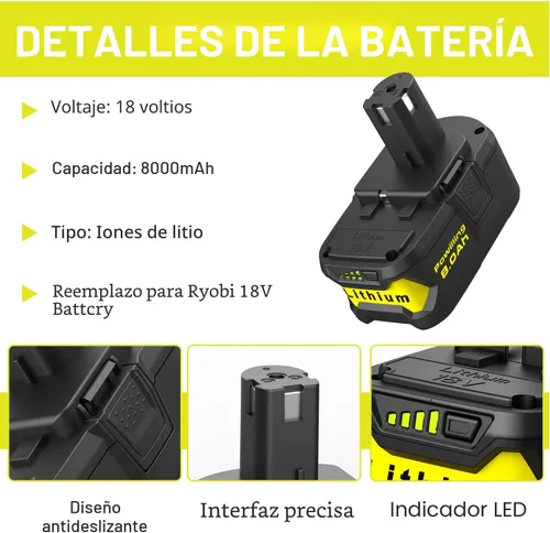 Miniatura 2 de Powilling Paquete de 2 baterías P108 mejoradas de 8.0Ah para batería Ryobi de 18 V, baterías de 18 voltios para herramientas inalámbricas Ryobi One
