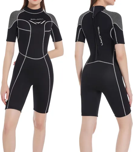 GoldFin Traje de neopreno corto para mujer, 0.118 in, con cremallera trasera, para surf, buceo, natación, esnórquel