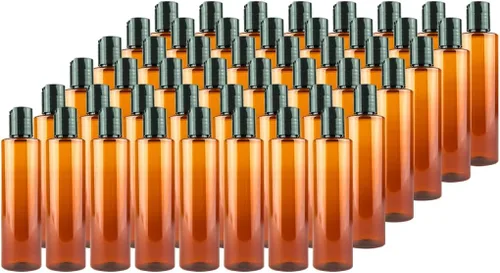 Miniatura 13 de Botellas de plástico ámbar (paquete de 12) – Botella de plástico ámbar de 1 onza con tapas de rosca; se utiliza como champú reutilizable, loción
