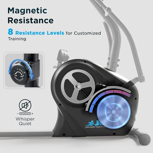 Miniatura 3 de JLL Smart Cross Trainer Bicicleta estática reclinada con ejercitadores de brazos, máquina estacionaria de resistencia magnética de 8 niveles, LCD