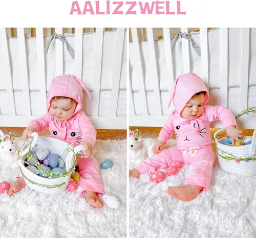 Miniatura 2 de Aalizzwell Mameluco de Pascua para bebés y niñas con sombrero de oreja de conejo