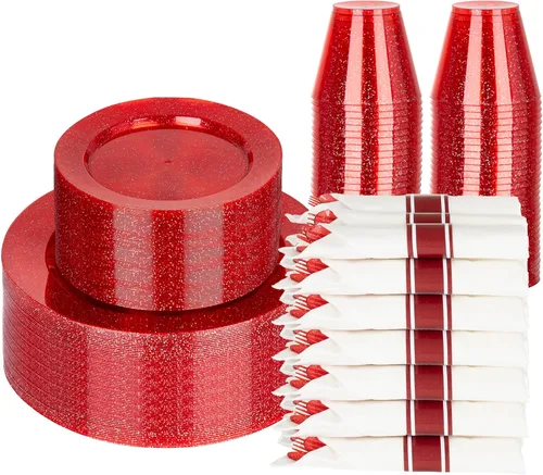 Miniatura 25 de Juego de vajilla de 350 piezas de color oro rosa de DaYammi – Incluye: 50 platos de cena de 26 cm, 50 platos de postre de 19 cm, 50 cubiertos de oro