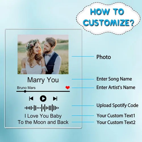 Miniatura 3 de Placa de canción acrílica personalizada con marco de fotos, cubierta de álbum de fotos personalizada para el día de San Valentín, aniversario, boda