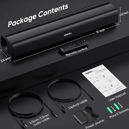 Miniatura 6 de Saiyin - Barra de sonido de 17 pulgadas para Smart TV con Bluetooth 5.3/Conexión óptica/AUX, barra de sonido para TV/PC/Juegos/Proyectores, diseño