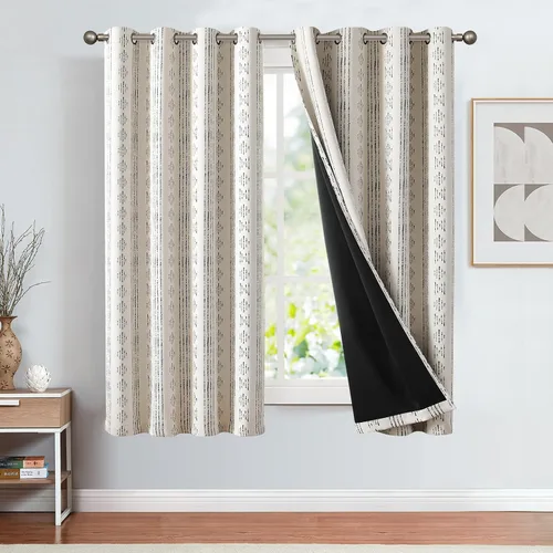 Miniatura 2 de Vangao Cortinas bohemias 100% opacas de 63 pulgadas de largo, para dormitorio, sala de estar, estampado geométrico, oscurecimiento de la habitación