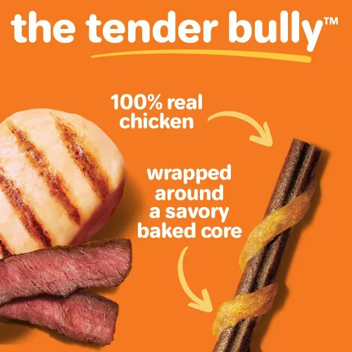 Miniatura 4 de Hartz Oinkies Tender Bullies con pechuga de pollo real y sabor a palito de carne real, altamente digerible y sin cuero crudo, 20