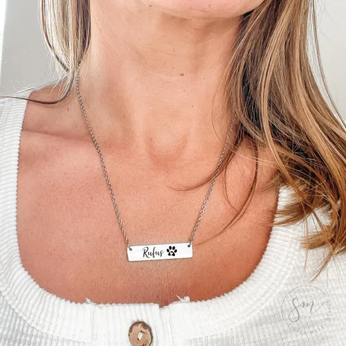 Miniatura 7 de SM Design Collar de barra de acero inoxidable con estampado de pata de perro y mamá de oro rosa 'x1.5' 18'+2' extensor cierre de langosta unisex