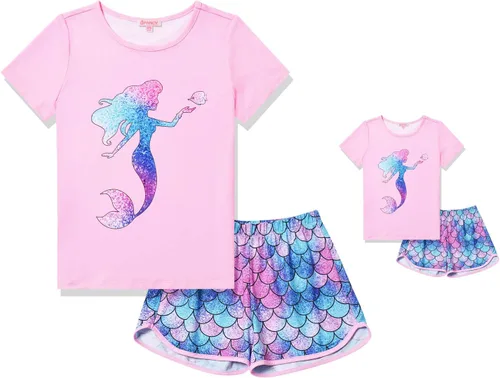 Miniatura 7 de QPANCY - Conjunto de pijamas a juego para niñas y muñecas con diseño de unicornio, ropa de dormir de algodón para el verano