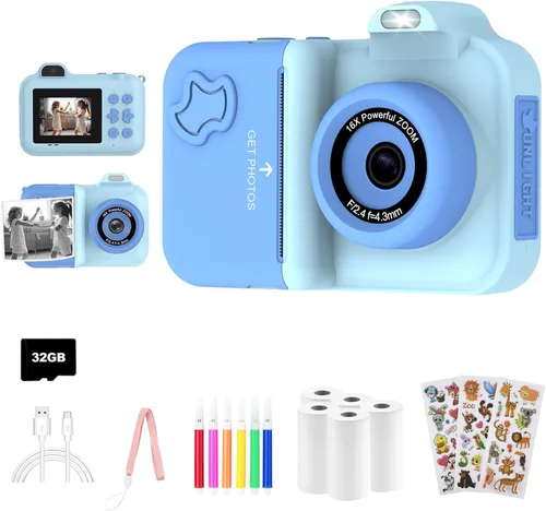 Cámara para Niños con Impresión Instantánea, Regalos de Cumpleaños de Navidad, Juguetes para Niñas y Niños de 4 5 6 7 8 9 10 11 12 Años de Edad, Azul