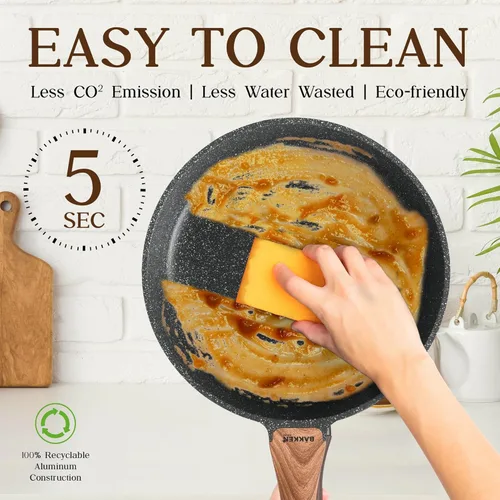 Miniatura 3 de Bakken-Swiss - Juego de utensilios de cocina de 14 piezas, antiadherentes de granito, ecológico, sin PFOA, PFOS y PTFE para todas las estufas