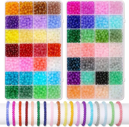 PAXCOO 3200 cuentas de vidrio de 0.236 pulgadas para hacer joyas, cuentas de vidrio de 56 colores para hacer pulseras, kit de pulseras de cuentas