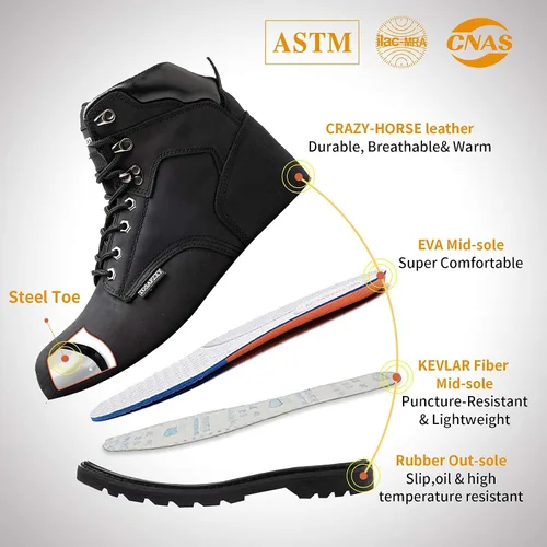 Miniatura 2 de Botas de seguridad laboral para hombre, de cuero Crazy-Horse duradero, con puntera de acero indestructible, impermeables y antideslizantes, mejor