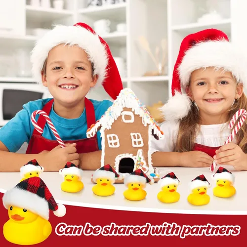 Miniatura 5 de Liliful 48 patos de goma de Navidad con sombrero, mini patos de goma de Navidad a granel, regalos de fiesta navideña, juguetes de baño