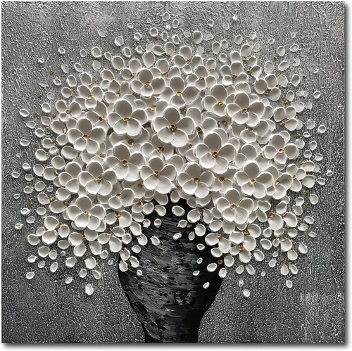 Miniatura 13 de Epicler art Pintura al óleo decorativa de flores 3D moradas pintadas a mano, arte de pared decorativo de pared de flores, arte moderno, sala