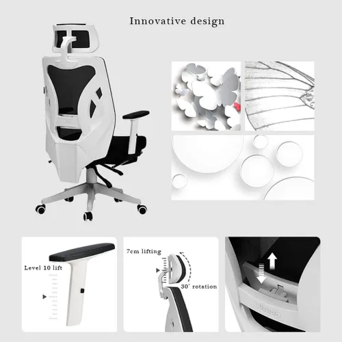 Miniatura 6 de Silla ergonómica de malla ejecutiva de respaldo alto, con soporte lumbar ajustable, reposacabezas y reposabrazos