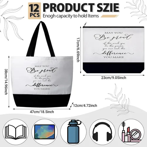 Miniatura 2 de Silkfly 32 piezas inspiradoras bolsa de lona con cremallera reutilizable motivacional bolsa de maquillaje conjunto para mujeres, amigas compañeras