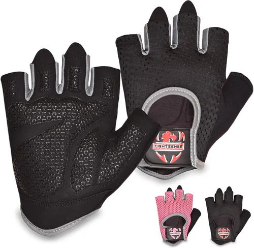 Guantes de entrenamiento FIGHTSENSE para hombres y mujeres, guantes de levantamiento de pesas con palma acolchada de silicona antideslizante, Gris