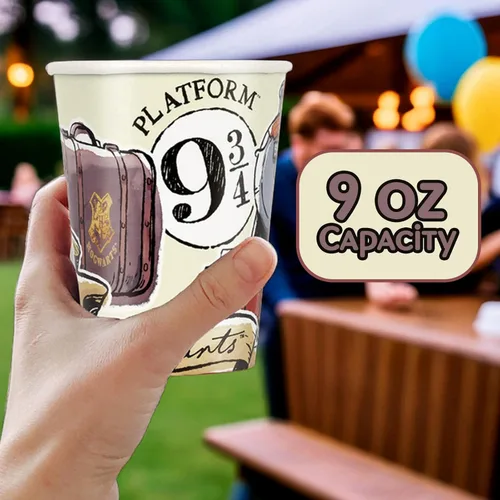 Miniatura 5 de Vasos de papel de Harry Potter, 9 onzas, diseño mágico multicolor, suministros perfectos para fiestas de cumpleaños y eventos temáticos, paquete de 8