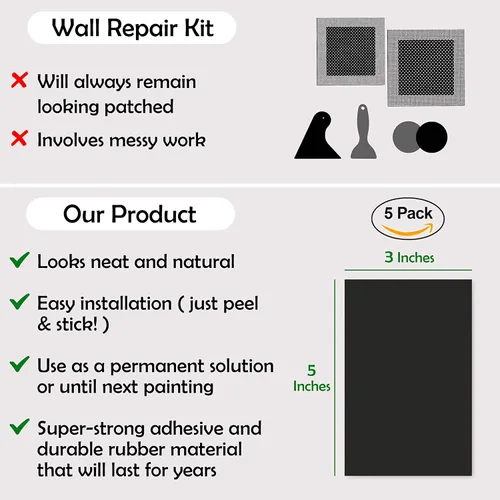Miniatura 5 de Rubber Bond Placa de Goma Autoadhesiva para Toma de Pared, Paquete de 5 Unidades – Parche de Agujero para Paneles de Yeso Fácil de Aplicar Despegar