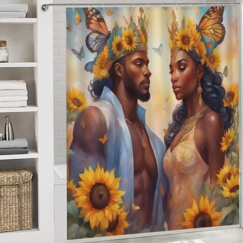 Miniatura 6 de Juego de alfombras de baño ultrasuaves de 3 piezas antideslizantes, tapetes de baño para parejas afroamericanas, juego de baño con alfombras