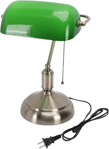 Miniatura 5 de Vintage Bankers Desk Lamp with Green Glass Shade & Pull Chain Switch, Plug in Table Lamp for Bedside, Study, 350° Adjustable