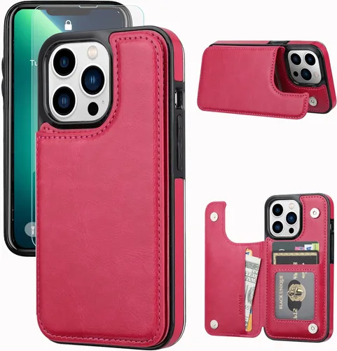 Miniatura 13 de Funda tipo cartera compatible con iPhone 13 Pro de 6.1 pulgadas, funda protectora delgada con tarjetero, piel sintética de alta calidad, ranuras