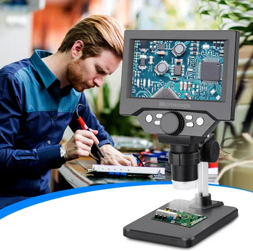 Miniatura 3 de Koolertron Microscopio digital LCD de 5.5 pulgadas, aumento de 8MP 1-1000X, 8 luces LED, batería recargable, grabación de video para reparación