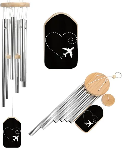 Campanillas de viento con forma de corazón de avión, campanillas de viento conmemorativas de aluminio para decoración del jardín del patio del hogar