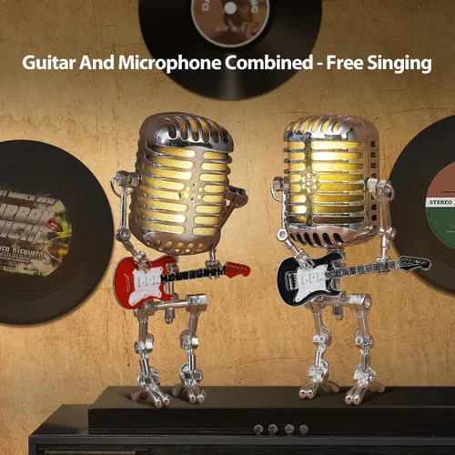 Miniatura 5 de Lámpara de Robot de Guitarra con Micrófono Vintage, Regalos de Música para Hombres, Regalos Geniales para Amantes de la Música, Luz Vintage Blanco