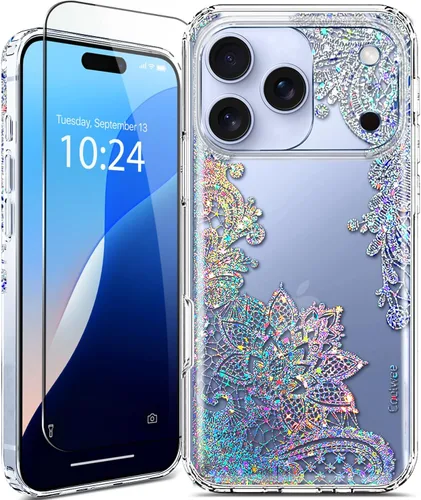 Miniatura 26 de Funda para iPhone 16, con protector de pantalla, linda para mujeres y niñas, funda protectora de grado militar de 10 pies para iPhone 16, funda