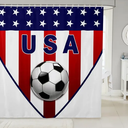Miniatura 13 de Cortinas de ducha para niños, juegos de pelota de deportes, zapatos de baloncesto y fútbol, cortinas de baño simples y elegantes para niñas, niños