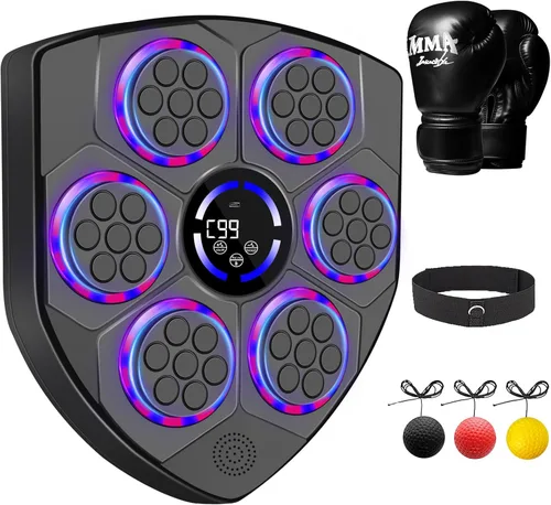 Máquina de Boxeo Musical Inteligente laapee con Ritmo LED – Montada en Pared para Adultos y Niños – Incluye Guantes para Adultos, Diadema y 3