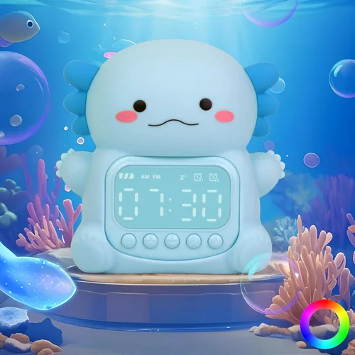 Miniatura 9 de Reloj despertador de conejo con luz nocturna para niños con entrenamiento del sueño y máquina de sonido, lámpara de silicona recargable