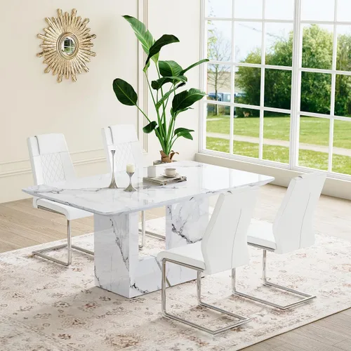 Miniatura 15 de Mesa de comedor negra de 63 pulgadas Mesa de comedor moderna Mesa rectangular de madera con patas en forma de U de alta resistencia Estable