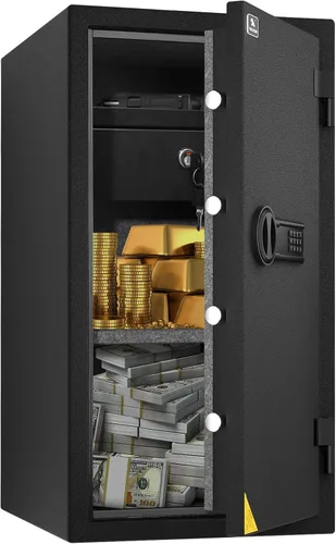 Miniatura 10 de TIGERKING Caja fuerte ignífuga, 1.24 pies cúbicos, pequeña caja fuerte de acero para el hogar con cerradura digital para el hogar y la oficina