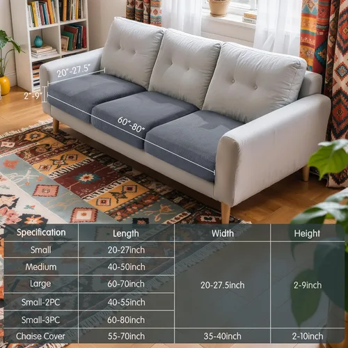 Miniatura 3 de Hokway Fundas Elásticas para Cojines de Sofá, 3 Piezas Fundas Individuales para Cojines de Sofá, Juego de Fundas para Asientos de Sofá de Jacquard