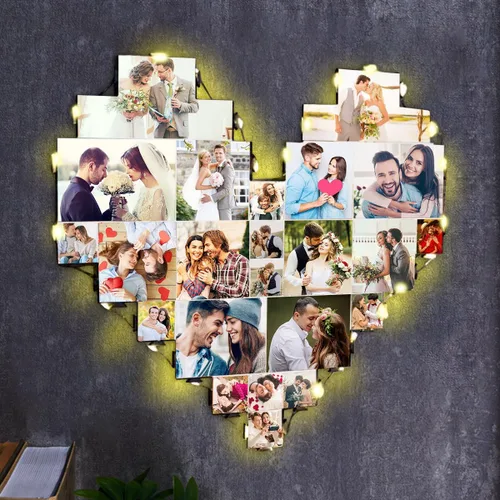 Alice - Lámpara de fotos personalizada con forma de corazón grabada con 15 fotos para el día de la madre, regalo para la nueva mamá o madre