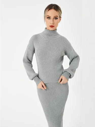 Miniatura 5 de Scacto Conjunto de dos piezas para mujer, suéter de cuello alto, sin botones, falda larga