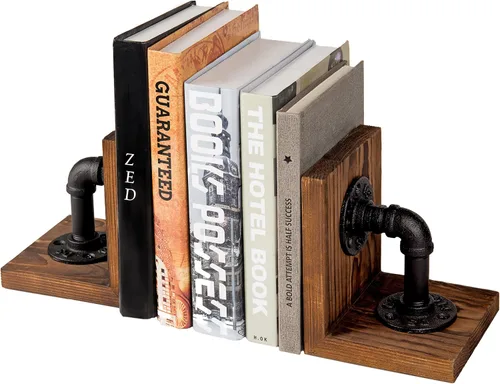 Miniatura 13 de MyGift Sujetalibros Decorativos, Sujetalibros para Estantes, Sujetalibros de Metal para Libros Pesados, Decoración de Oficina para Hombres, Tope