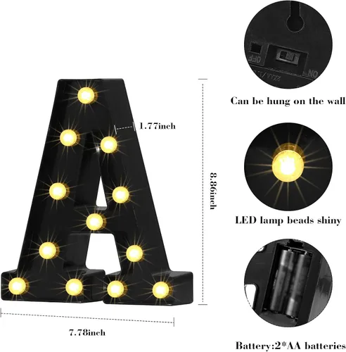 Miniatura 2 de Mudder 3 letreros iluminados de marquesina de 8.9 x 23.7 x 1.8 pulgadas, letrero de barra con luz LED, letras del alfabeto, luz nocturna alimentada