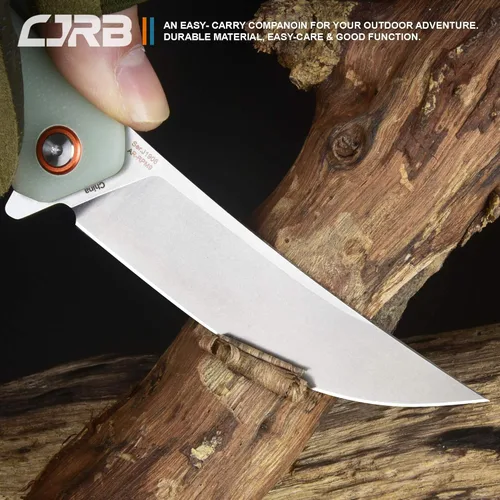 Miniatura 4 de CJRB Cuchillo de bolsillo plegable pequeño con hoja de acero en polvo Stonewash AR-RPM9 y mango G10 cuchillo táctico para hombres y mujeres, EDC al